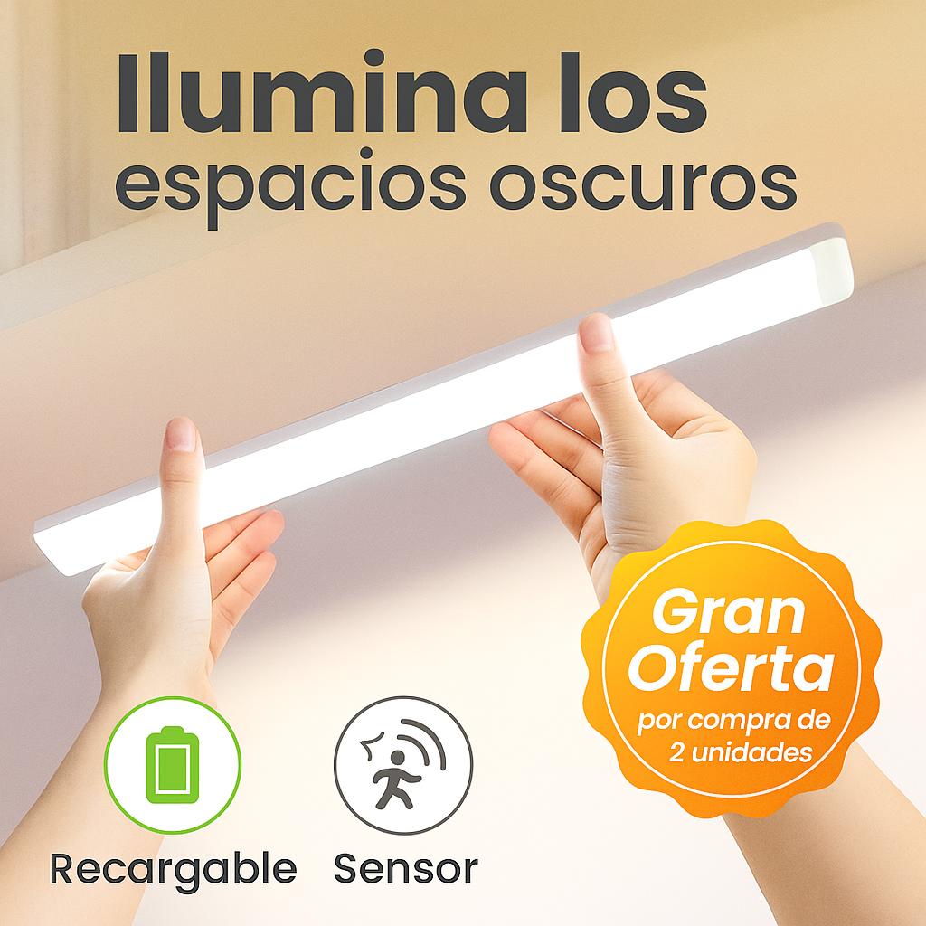 Barra de Luz LED Magnéticas por 79.900-Promoción: Lleva 2 Barras de Luces LED Magnéticas (Botón Rojo) por $104.900 — Ilumina al instante y sin taladros