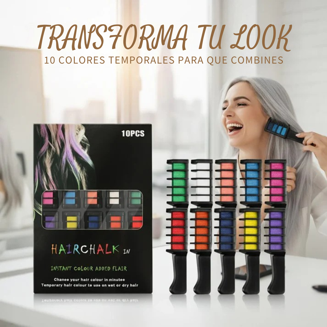 CEPILLO FLASH COLOR: Preventa navideña - 40% de descuento🎁Cepillo + Caja 10 Colores de Tiza colorante temporal para el cabello + Envío Gratis