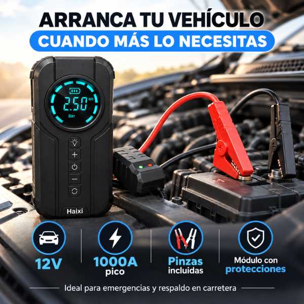 Iniciador 12V + Compresor + Linterna Led + Power Bank 🎁 4 en 1