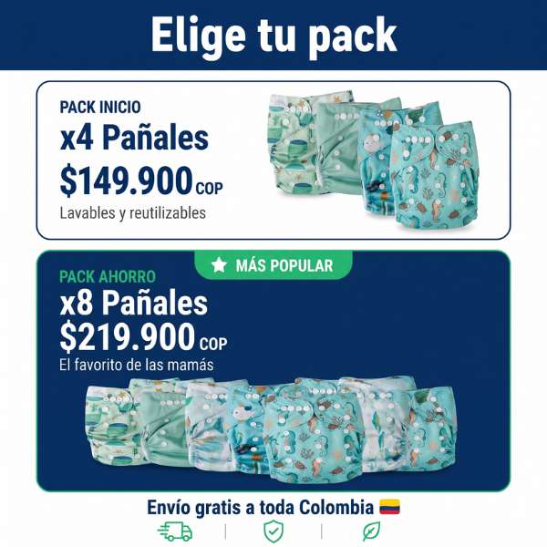 Pañal Ecológico Reutilizable-ahorra más-Talla única de 4 a 15 kg — Dura años. 🎁Pack x4 por solo $149.900