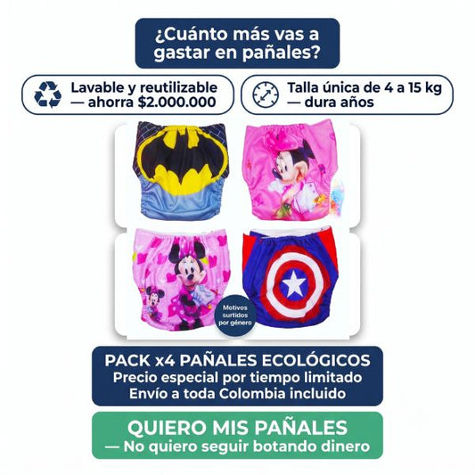 Pañal Ecológico Reutilizable-ahorra más-Talla única de 4 a 15 kg — Dura años. 🎁Pack x4 por solo $149.900