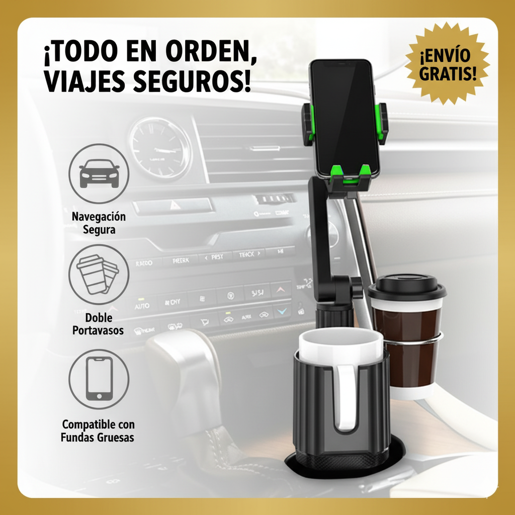 Soporte 3 en 1 Para Celular y Doble portavasos con base triangular antideslizante🎁Paga en Casa