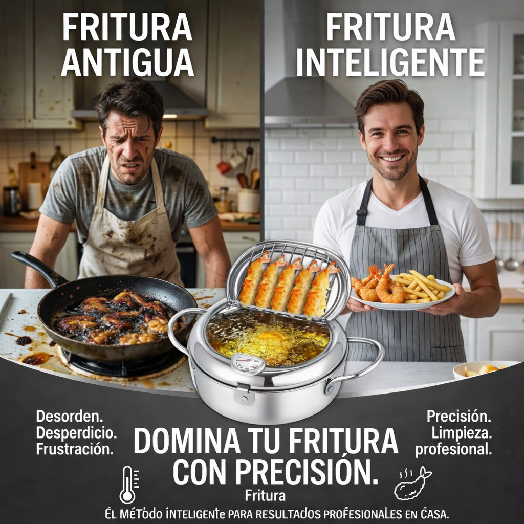 Olla Freidora con Termómetro (Acero Inoxidable)🎁Envío Gratis