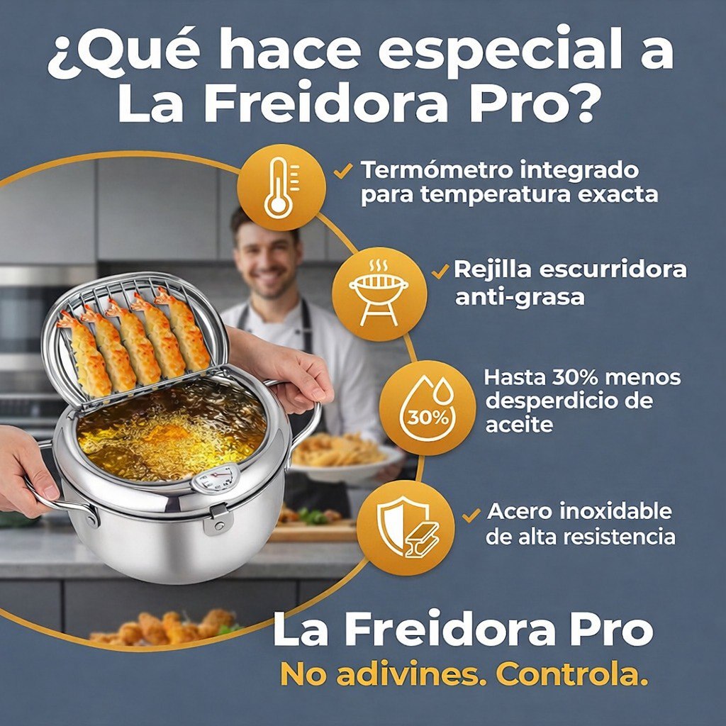Olla Freidora con Termómetro (Acero Inoxidable)🎁Envío Gratis