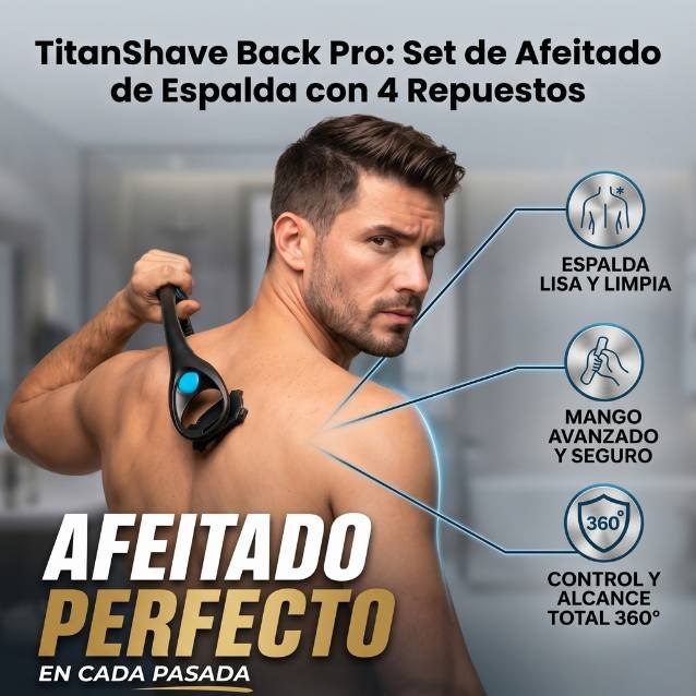 TitanShave Back Pro: Set de Afeitado de Espalda con 4 Repuestos